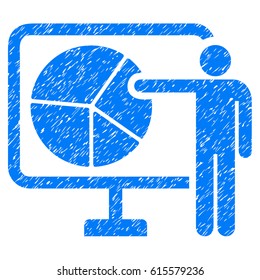 Grunge Pie Chart Public Report rubber seal stamp watermark. Icon symbol with grunge design and dirty texture. Unclean vector blue sign.