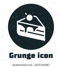 Grunge Piece of cake icon isolated on white background. Happy Birthday. Monochrome vintage drawing. Vector