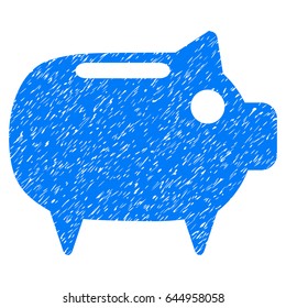 Grunge Piggy Bank icon with grunge design and scratched texture. Unclean vector blue pictogram for rubber seal stamp imitations and watermarks. Draft sign symbol.