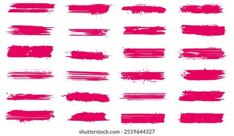 Grunge Pink Collage Brush Stroke Paint Splash Set Vector Icon Sheet on Transparent Background