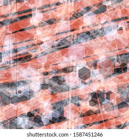 Grunge pink and grey seamless texture with stripes and hexagons. Abstract vector background for web page, banners backdrop, fabric, home decor, wrapping