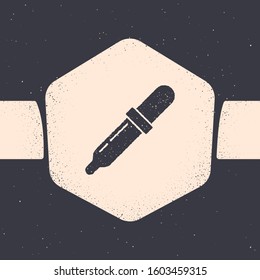 Grunge Pipette icon isolated on grey background. Element of medical, chemistry lab equipment. Medicine symbol. Monochrome vintage drawing. Vector Illustration