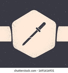 Grunge Pipette icon isolated on grey background. Element of medical, chemistry lab equipment. Medicine symbol. Monochrome vintage drawing. Vector Illustration