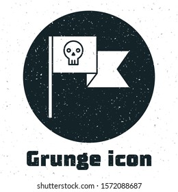 Grunge Pirate flag with skull icon isolated on white background.  Vector Illustration