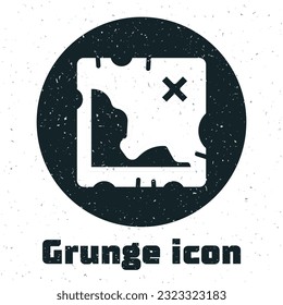 Grunge Pirate treasure map icon isolated on white background. Monochrome vintage drawing. Vector