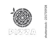 grunge pizza with leaves vector design template 