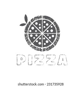 grunge pizza with leaves vector design template 
