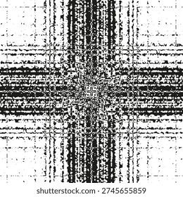 Grunge plaid texture. Distressed cross line. Check noise Vector. Dirty ink grid. EPS 10.