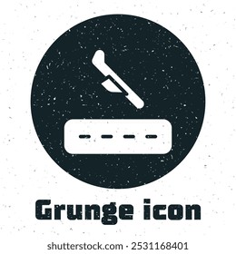 Grunge Plane landing icon isolated on white background. Airplane transport symbol. Monochrome vintage drawing. Vector