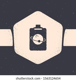Grunge Planet icon isolated on grey background. Monochrome vintage drawing. Vector Illustration