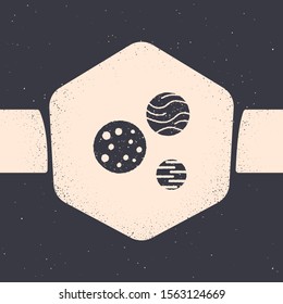 Grunge Planet icon isolated on grey background. Monochrome vintage drawing. Vector Illustration