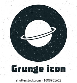 Grunge Planet Saturn with planetary ring system icon isolated on white background.  Vector Illustration
