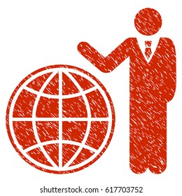 Grunge Planetary Manager icon with grunge design and scratched texture. Unclean vector red pictogram for rubber seal stamp imitations and watermarks. Draft sign symbol.