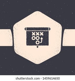 Grunge Planning strategy concept icon isolated on grey background. Soccer or american football cup formation and tactic. Monochrome vintage drawing. Vector Illustration
