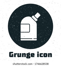 Grunge Botellas de plástico para el detergente de la lavandería, blanqueador, líquido lavavajillas u otro icono del agente de limpieza aislado en el fondo blanco. Dibujo vintage monocromo. Ilustración vectorial