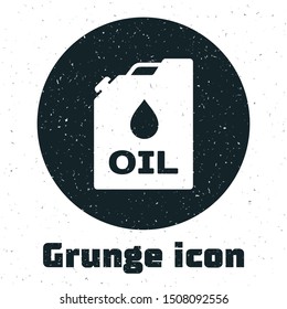 Grunge Plastic canister for motor machine oil icon isolated on white background. Oil gallon. Oil change service and repair. Engine oil sign.  Vector Illustration