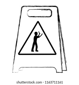 grunge plastic caution emblem and laborer with hammer