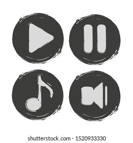 Grunge play music vector icon.
