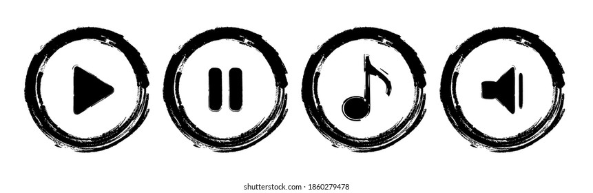 Grunge play music vector icon.