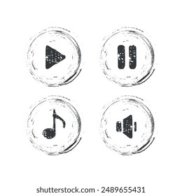 Grunge play music vector icon.