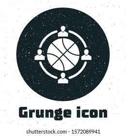 Grunge player Clock with basketball ball inside icon isolated on white background. Basketball time. Sport and training.  Vector Illustration