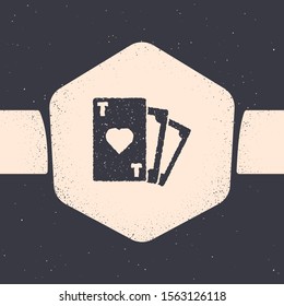 Grunge Playing card with heart symbol icon isolated on grey background. Casino gambling. Monochrome vintage drawing. Vector Illustration