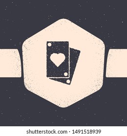 Grunge Playing card icon isolated on grey background. Monochrome vintage drawing. Vector Illustration