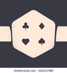 Grunge Playing cards icon isolated on grey background. Casino gambling. Monochrome vintage drawing. Vector Illustration