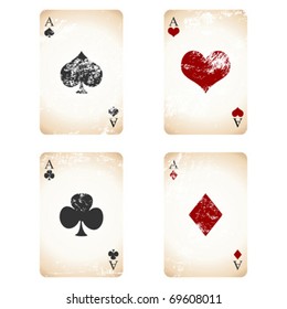 Grunge playing cards over white square background