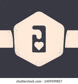 Grunge Please do not disturb with heart icon isolated on grey background. Hotel Door Hanger Tags. Monochrome vintage drawing. Vector Illustration