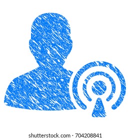 Grunge Podcast Creator icon with grunge design and dirty texture. Unclean vector blue pictogram for rubber seal stamp imitations and watermarks. Draft sign symbol.