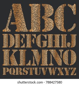 Grunge point gold type font, typography vector set