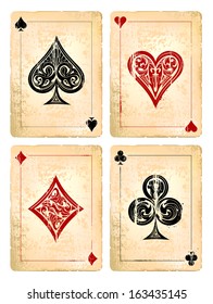 Grunge poker cards vector set. Vector illustration. 