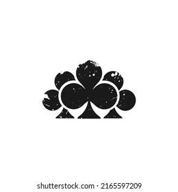 Grunge Poker playing cards logo. Scratched Clubs pyramid. Playing card deck, suit icon isolated on white. Casino, game, party symbol. Luck, mystery sign.
