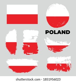 Grunge Poland flags set. Vector stock illustration isolated on white background. 