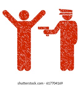 Grunge Police Arrest icon with grunge design and dirty texture. Unclean vector red pictogram for rubber seal stamp imitations and watermarks. Draft sign symbol.