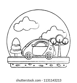 grunge police car emergency in the landscape route