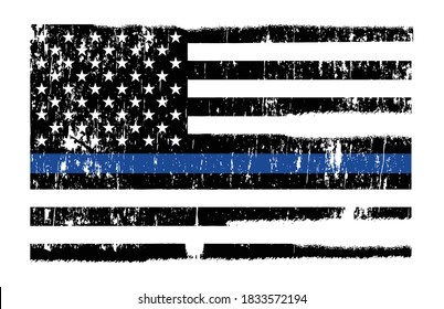 Grunge Police Flag Thin Blue Line Illustration