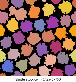 Grunge polka dot pattern on black background. Seamless pattern. Vector image.