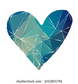 Grunge polygonal Valentines heart isolated on white background. Design element for greeting cards and holiday decorations. Valentines Day illustration.