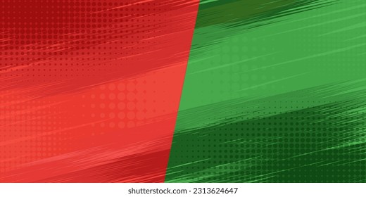 Grunge pop art comic versus background with dotted red and green color, vector illustration.