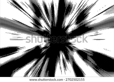 Grunge pop art style background with halftone effect for comic book or manga. Vector image of massive burts with rays or explosion effect.