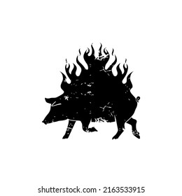 Grunge Pork Pig Boar Fire Flame Silhouette For BBQ Barbecue Logo design inspiration