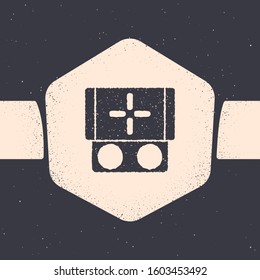 Grunge Portable video game console icon isolated on grey background. Gamepad sign. Gaming concept. Monochrome vintage drawing. Vector Illustration