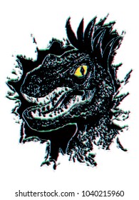Grunge portrait of the velociraptor, illustration of the dinosaur. 