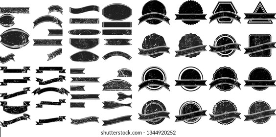 Grunge post ribbons Collection, Circles. Banners, Insignias , Logos, Icons, Labels and Badges Set . vector distress textures.blank shapes.