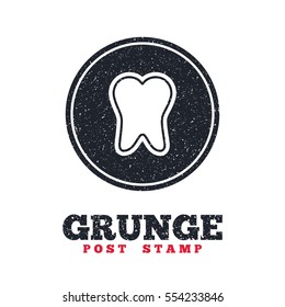 Grunge post stamp. Circle banner or label. Tooth enamel protection sign icon. Dental toothpaste care symbol. Healthy teeth. Dirty textured web button. Vector