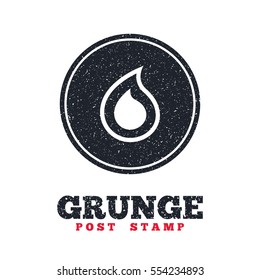 Grunge post stamp. Circle banner or label. Water drop sign icon. Tear symbol. Dirty textured web button. Vector