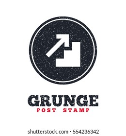 Grunge post stamp. Circle banner or label. Upstairs icon. Up arrow sign. Dirty textured web button. Vector