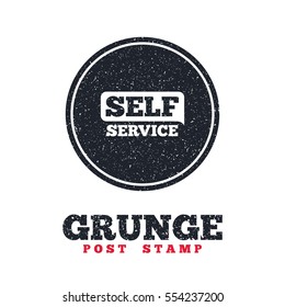 Grunge Post Stamp. Circle Banner Or Label. Self Service Sign Icon. Maintenance Button. Dirty Textured Web Button. Vector